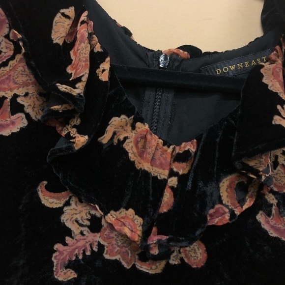 Downeast Fall Black Velvet Ruffle Collar Dress Long Sleeve Size M - Picture 2 of 7